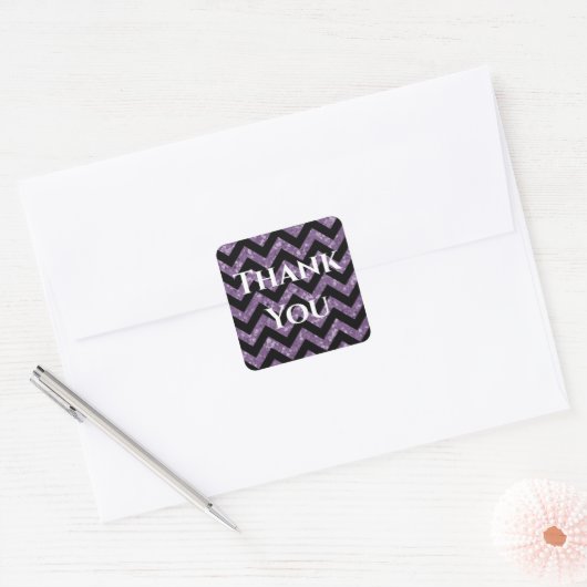 Paarse Glitter Chevron Dank u Stickers (Envelop)