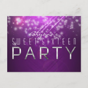 Paarse Glitter Club Vibe FEest Ansichtkaart Uitnodiging Briefkaart