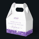 Paarse Glitter Confetti Birthday Mitzvah Hartelijk Bedankdoosjes<br><div class="desc">Een kikkerhokje met paarse glittergrens en confetti sprinkles met lavender custom dank je tekst voor een moderne elegante verjaardag, bat mitzvah, Quinceañera, bruiloft, vrijgezellenfeest, baby shower of bachelorette party. Klik OP VERDER AANPASSEN om de lettertypen, kleuren en lay-out te wijzigen in een volledig uniek, op maat gesneden voorkeuren voor uw...</div>