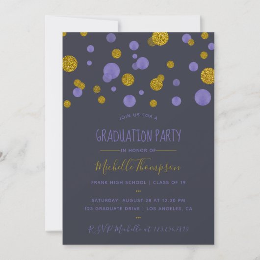 Paarse Glitter Confetti Graduation Party Kaart (Voorkant)