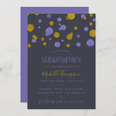 Paarse Glitter Confetti Graduation Party Kaart (Voorkant / Achterkant)