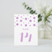 Paarse Glitter Confetti Table Number Briefkaart (Staand voorkant)