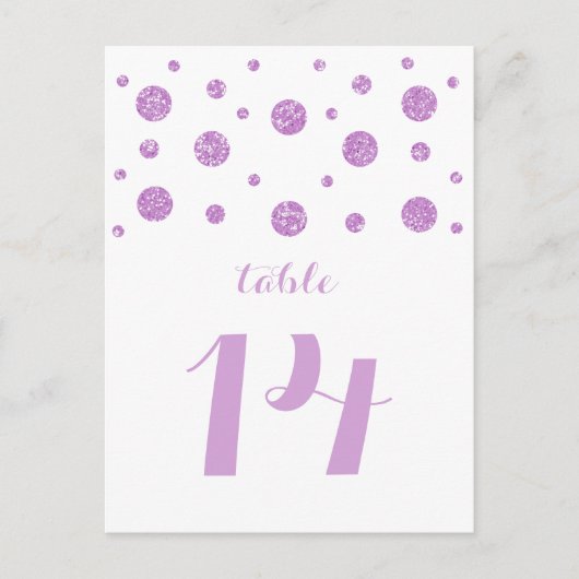 Paarse Glitter Confetti Table Number Briefkaart (Voorkant)