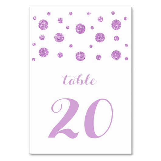 Paarse Glitter Confetti Trouwtafel Kaart (Voorkant)