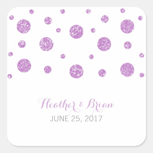 Paarse Glitter Confetti Wedding Stickers (Voorkant)
