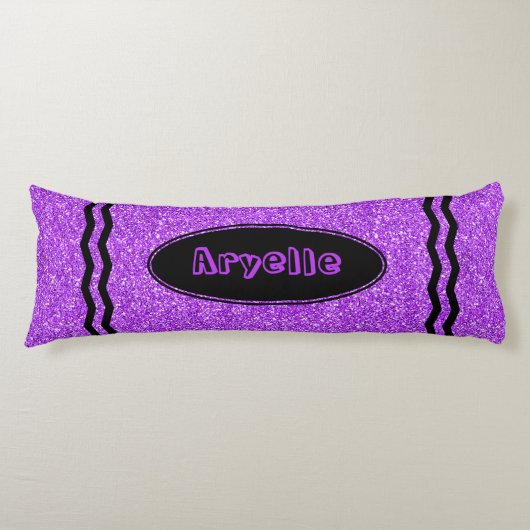 Paarse Glitter Crayon Aangepaste Naam Lichaam Pill Lichaamskussen (Voorkant)