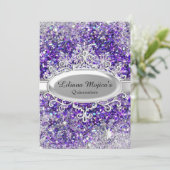 Paarse Glitter Crystal Snowflake Quinceanera Kaart (Staand voorkant)