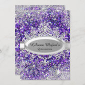 Paarse Glitter Crystal Snowflake Quinceanera Kaart (Voorkant / Achterkant)