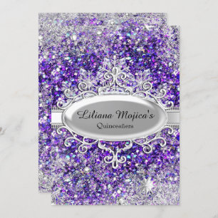 Paarse Glitter Crystal Snowflake Quinceanera Kaart