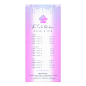 Paarse Glitter Cupcake Bakery Pastry Chef Menu (Voorkant)