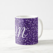 Paarse Glitter Custom Monogramma Koffiemok (Voorkant rechts)