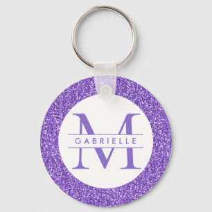 Paarse Glitter Custom Name Monogram Sleutelhanger