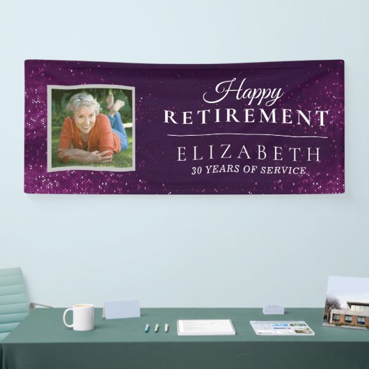 Paarse Glitter Custom Photo Retirement Party Banne Spandoek (Beurs)