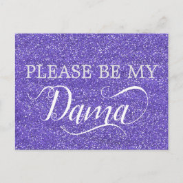 Paarse Glitter Dama Quinceanera Dama Voorstel Uitnodiging Briefkaart