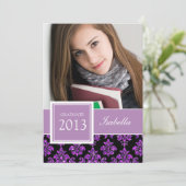 Paarse GLITTER DAMASK AFSTUDEERDER FOTO Kaart (Staand voorkant)