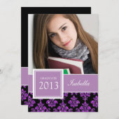 Paarse GLITTER DAMASK AFSTUDEERDER FOTO Kaart (Voorkant / Achterkant)