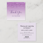 paarse glitter dank u invoegen vierkante visitekaartje (Voorkant / Achterkant)