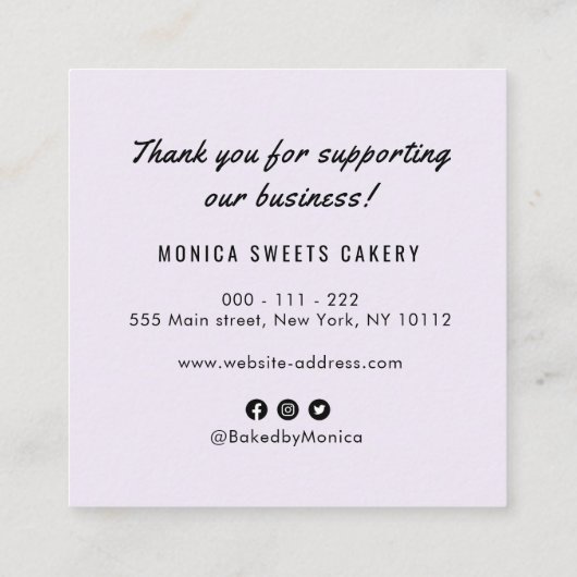 paarse glitter dank u invoegen vierkante visitekaartje (Achterkant)
