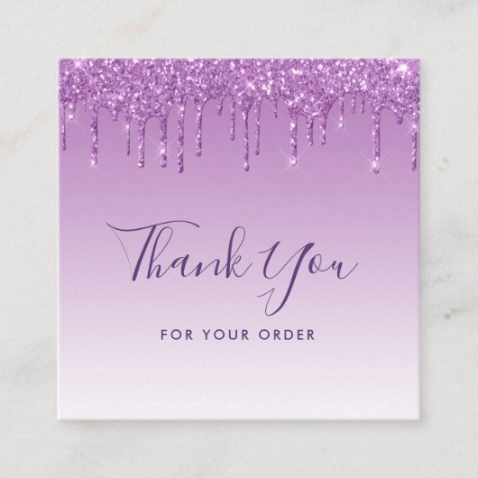 paarse glitter dank u invoegen vierkante visitekaartje (Voorkant)