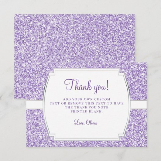 Paarse Glitter Dank u wel kaarten (Voorkant / Achterkant)