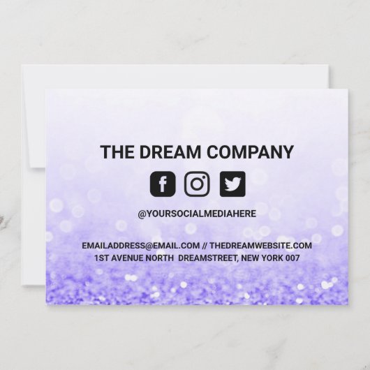 Paarse glitter Dank u wel Media invoegen Bedankkaart (Achterkant)