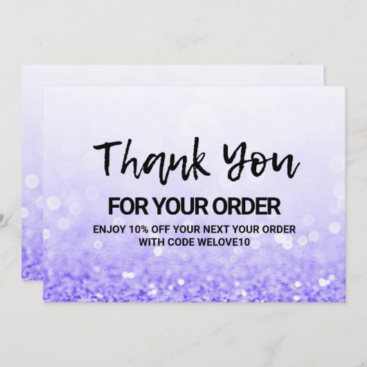 Paarse glitter Dank u wel Media invoegen Bedankkaart (Voorkant / Achterkant)