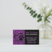 Paarse Glitter Design Dog Pet Grooming Service Visitekaartje (Staand voorkant)