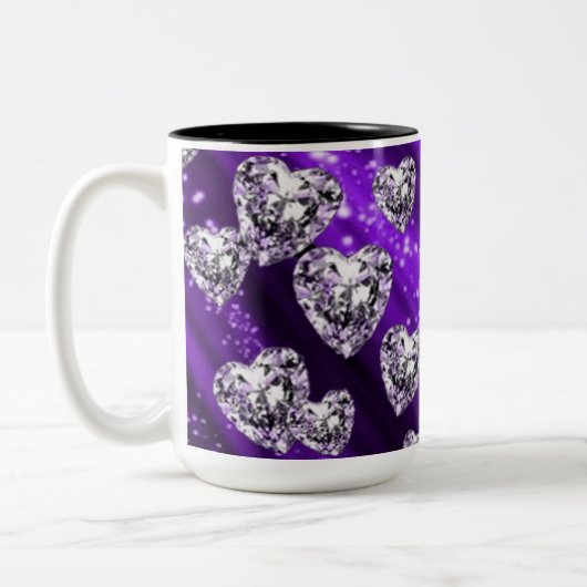 Paarse Glitter Diamanten Harten Mok (Links)