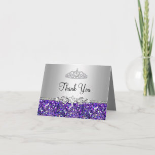 Paarse Glitter & Diamanten Tiara Dank Je Kaart