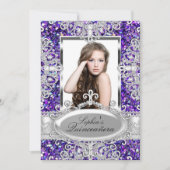 Paarse glitter & Diamond Glamor Quinceanera Kaart (Voorkant)