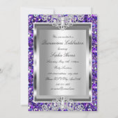 Paarse glitter & Diamond Glamor Quinceanera Kaart (Achterkant)