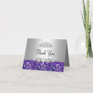 Paarse Glitter & Diamond Tiara bedankkaart