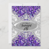 Paarse Glitter Diamond Tiara Sweet 16 Invite Kaart (Voorkant)