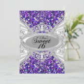 Paarse Glitter Diamond Tiara Sweet 16 Invite Kaart (Staand voorkant)
