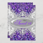 Paarse Glitter & Diamond Tiara Sweet 16 Kaart (Voorkant / Achterkant)