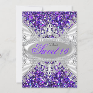 Paarse Glitter & Diamond Tiara Sweet 16 Kaart