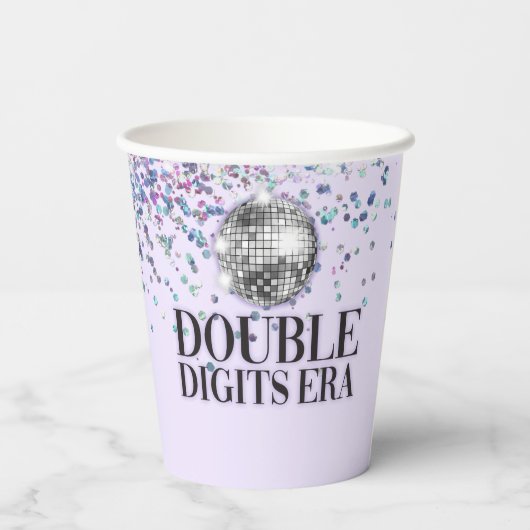 Paarse Glitter Disco Dubbele cijfers Era Verjaarda Papieren Bekers (Achterkant)
