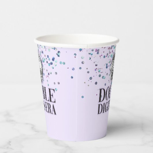 Paarse Glitter Disco Dubbele cijfers Era Verjaarda Papieren Bekers (Rechts)