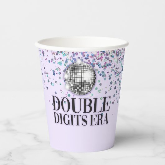 Paarse Glitter Disco Dubbele cijfers Era Verjaarda Papieren Bekers (Voorkant)