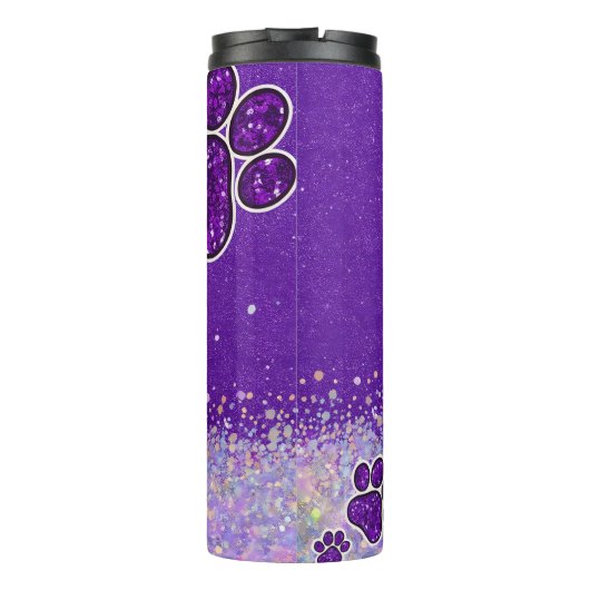 Paarse Glitter Dog Paw Prints Thermosbeker (Achterkant)