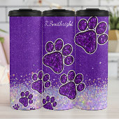Paarse Glitter Dog Paw Prints Thermosbeker