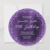 Paarse Glitter Donkere Violet Folie 40e verjaardag Kaart (Voorkant)