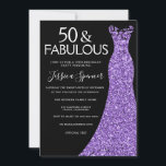 Paarse Glitter Dress Black 50th Birthday Party Kaart<br><div class="desc">Paarse Glitter Dress Black 50th Birthday Party Black Uitnodiging bekijken overeenkomende objecten in Niche en Nest Store</div>