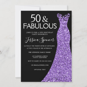 Paarse Glitter Dress Black 50th Birthday Party Kaart