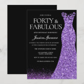 Paarse Glitter Dress Gown 40th Birthday Party Kaart (Voorkant / Achterkant)