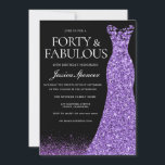 Paarse Glitter Dress Gown 40th Birthday Party Kaart<br><div class="desc">Paarse Glitter Dress gaat 40th Birthday Party Invitation Ook beschikbaar als digitale downloadvariaties voor de uitnodiging en overeenkomende objecten in onze winkel</div>