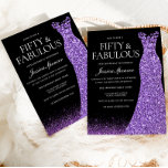 Paarse Glitter Dress Gown 50th Birthday Party Kaart<br><div class="desc">Paarse Glitter Dress gaat 50th Birthday Party Invitation Variations to the uitnodiging and matching items in onze winkel</div>