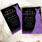 Paarse Glitter Dress Gown 50th Birthday Party Kaart