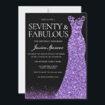 Paarse Glitter Dress Gown 70th Birthday Party Kaart<br><div class="desc">Paarse Glitter Dress gaat 70th Birthday Party Invitation Variations to the uitnodiging and matching items in onze winkel aan</div>