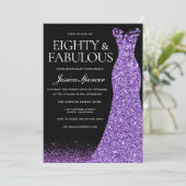 Paarse Glitter Dress Gown 80th Birthday Party Kaart (Staand voorkant)